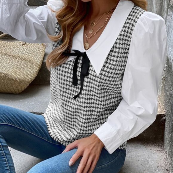 CHIC DOLLZ Houndstooth Print Blouse - Picture 7 of 7